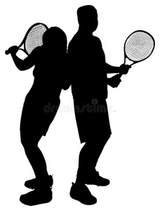 打网球的情侣剪影