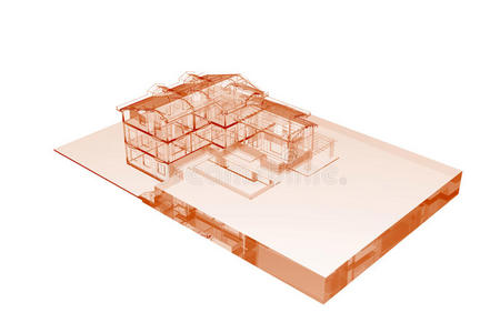 房子白色的3d X光橙色