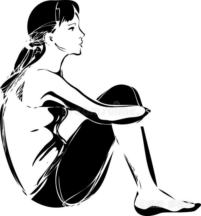 男人穿t恤的男人素描女秘书手拿文件夹完整的女人坐在桌子旁的素描洗