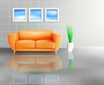 瓷砖客厅橙色沙发图片
