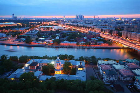 美丽的日落，莫斯科全景