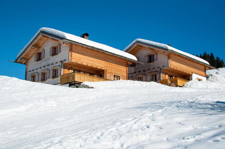 下雪 与世隔绝 木屋 深的 阿尔卑斯山 假日 房子 滑雪