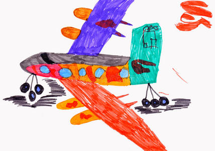 儿童绘画。飞机