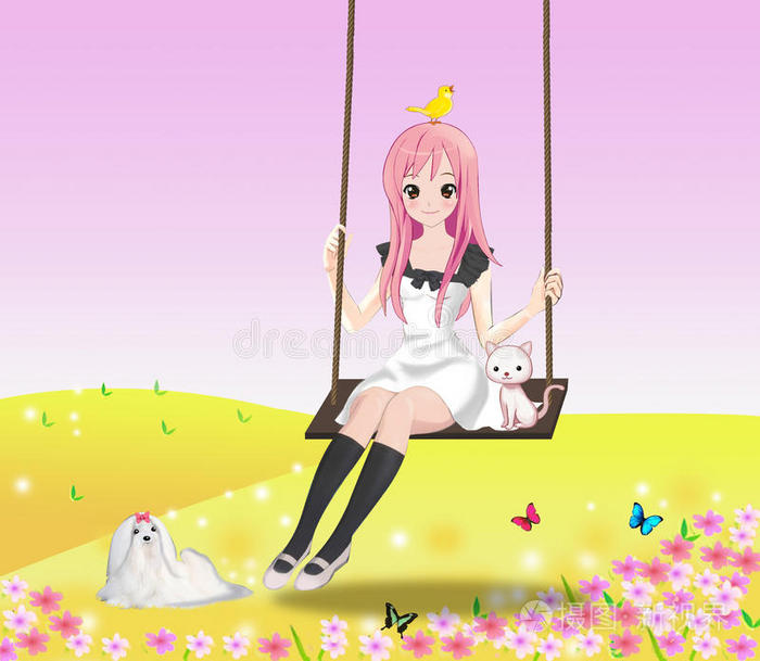 秋千上的可爱女孩