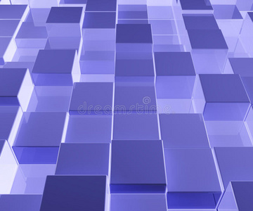 明亮的蓝色玻璃背景和艺术立方体