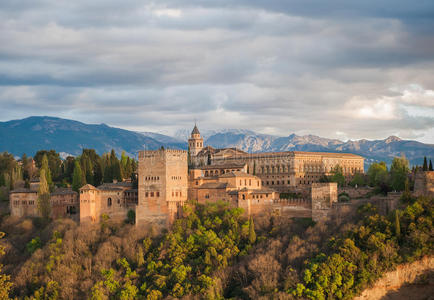 西班牙格拉纳达阿兰布拉宫全景图