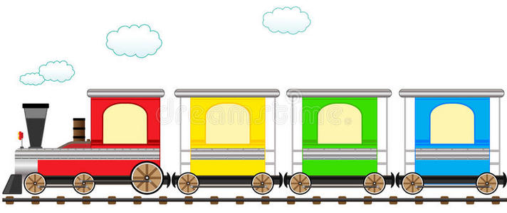卡通可爱的彩色火车在铁路