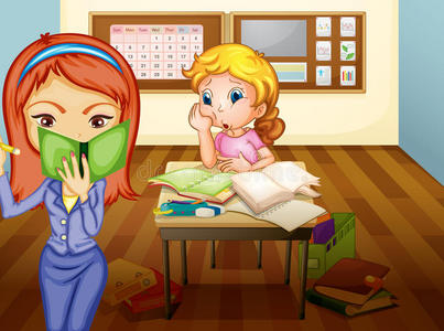 教室里的女孩和老师图片