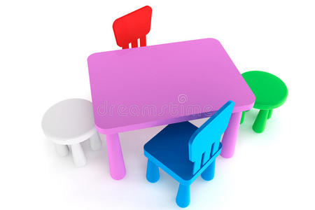 五颜六色的塑料儿童椅子和桌子