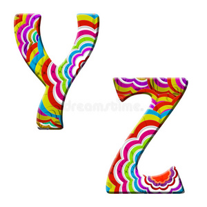 y z，彩色波浪字体插图。