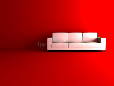 红色房间的白色沙发