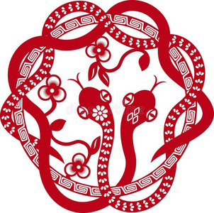 中国剪纸蛇是年的象征
