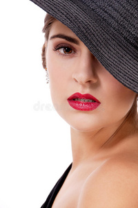 黑帽子红唇美女