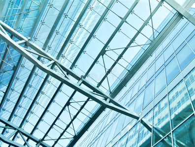 钢蓝色玻璃机场天花板视图图片