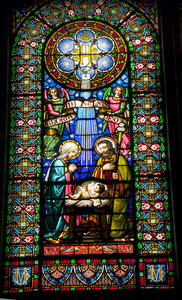 彩色玻璃耶稣诞生圣母玛利亚约瑟夫莫奈提尔修道院