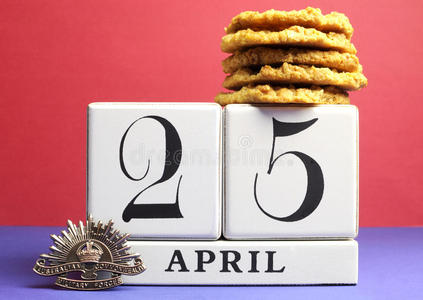 澳大利亚澳新银行日，4月25日，用传统的澳新银行饼干保存日期。