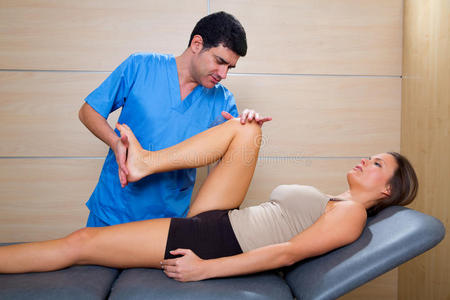 理疗师对女性患者的髋关节松动治疗
