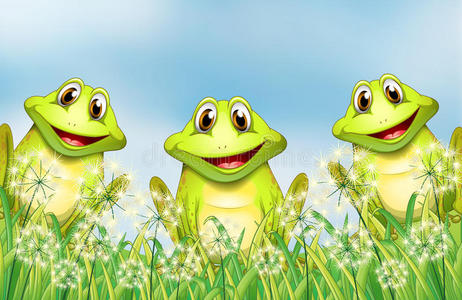 花园里有三只快乐的青蛙