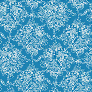 蓝色蕾丝花朵无缝图案背景