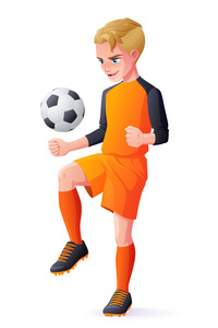 矢量足球或足球球员男孩玩球