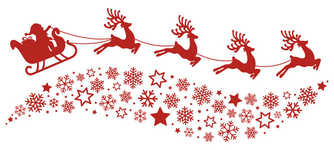 圣诞的雪橇驯鹿飞雪花红色剪影
