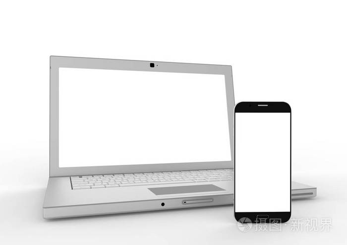 笔记本电脑智能手机样机在白色背景上.3d 图