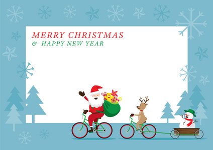 驯鹿，圣诞老人雪人骑自行车自行车