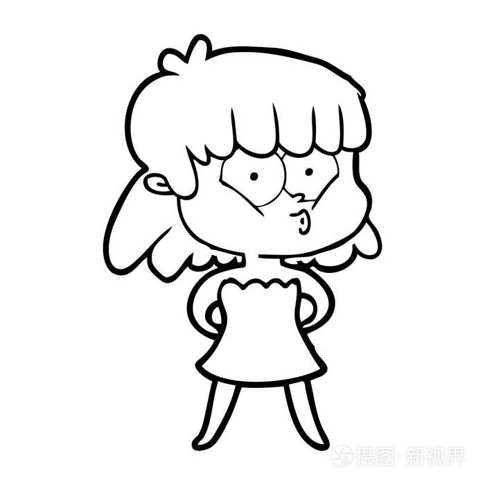 卡通吹口哨女孩的矢量插图