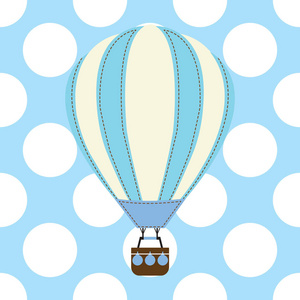 婴儿淋浴卡与可爱热气球在蓝色背景