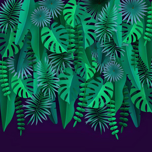 紫外线背景下的绿色热带树叶和植物热带树叶切割纸载体