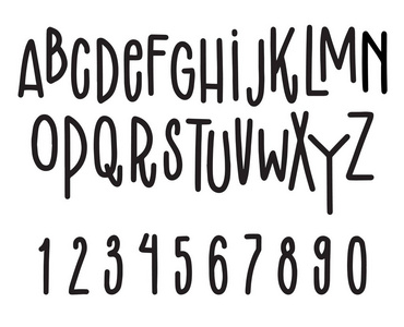 手绘字体。矢量隔离手写字母表。排版字母和数字的集合