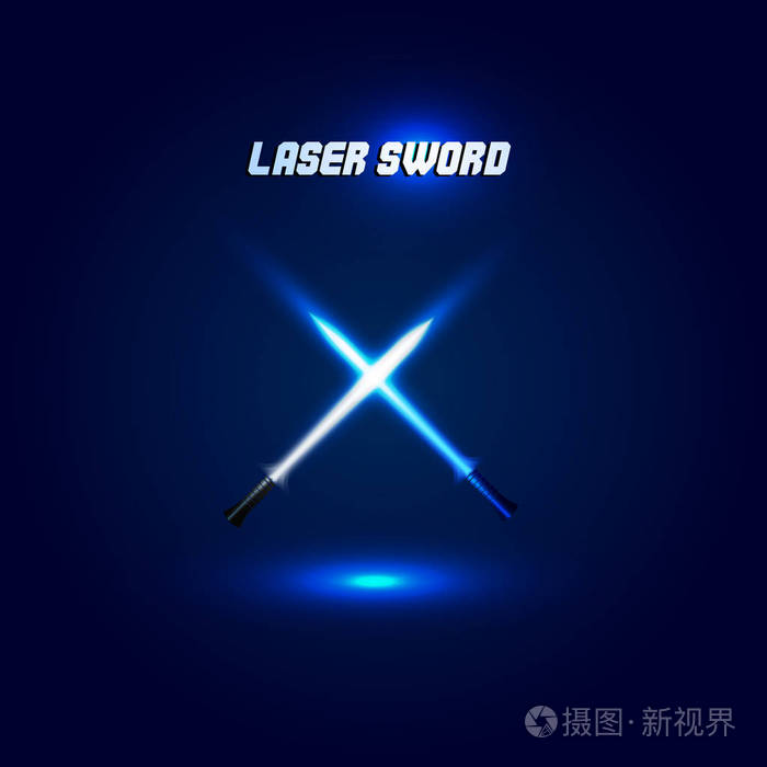 孤立的 cossed 光剑标志.科幻电影武器标识.剑与火的力量图标.