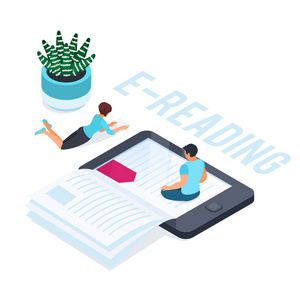 阅读在线图书馆矢量插图