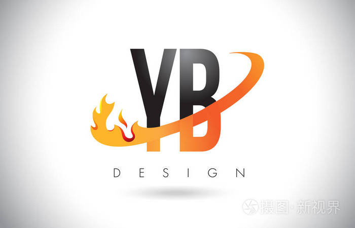 yb y b 字母标志用火火焰设计和橙色旋风