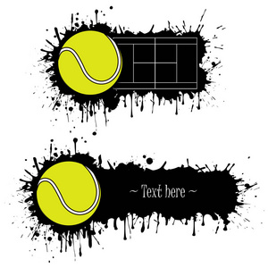网球手绘 grunge 横幅一套