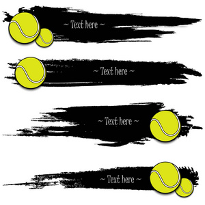 网球手绘 grunge 横幅一套
