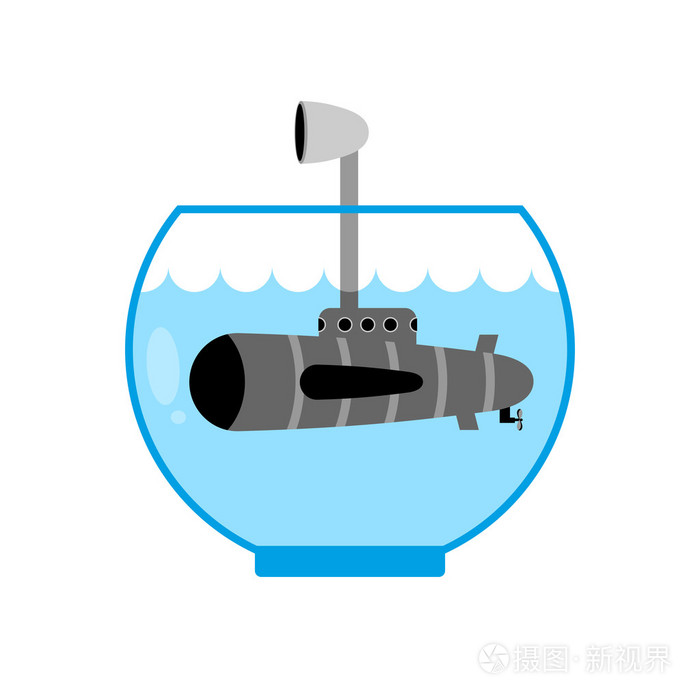 在水族馆中的潜艇.水面的潜望镜.监测空间