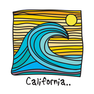 加州海滩，冲浪者海报