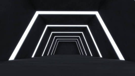 3d 渲染抽象和未来的黑暗空间与发光条纹光的空白