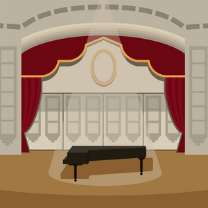 剧场舞台与窗帘娱乐聚光灯戏剧场面内部老歌剧表现背景向量例证
