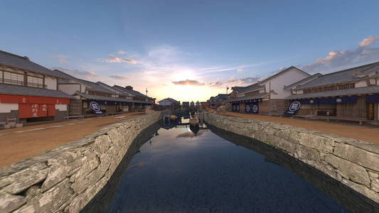 日本城堡 town3d Cg 渲染日本城堡镇