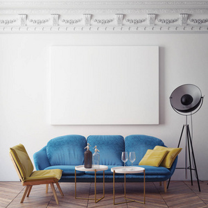 小样在时髦室内背景 斯堪的纳维亚风格 3d 渲染的海报帧