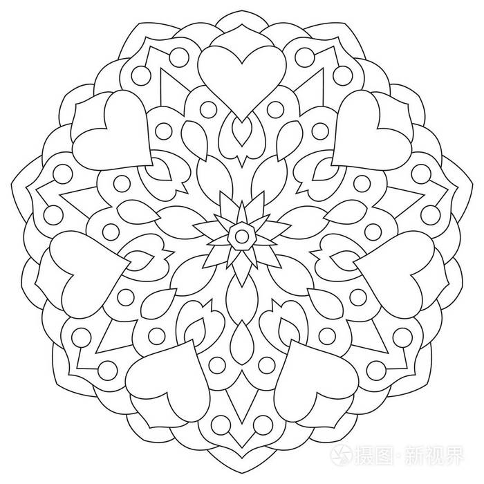 花曼陀罗与心.彩页的情人节那天