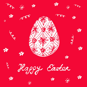 快乐的复活节节日贺卡与花卉元素和鸡蛋剪影。矢量插图