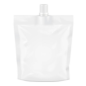 白色空白常见于包，Doypack 铝箔食品或饮料的壶嘴盖袋包装。孤立在白色背景上的插图。模拟了模板准备好您的设计。产品包装矢量 