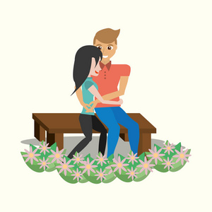 情侣坐在可爱的拥抱花园