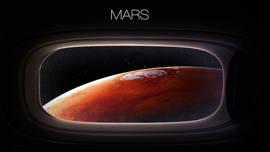 宇宙飞船之窗中的火星太阳系行星之美