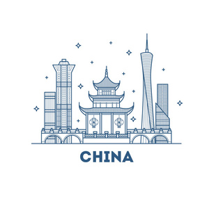 中国建筑和纪念碑的背景。用于旅游度假旅游文化。矢量插图