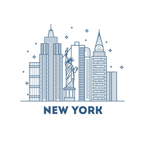 纽约建筑和纪念碑的背景。用于旅游度假旅游文化。矢量插图