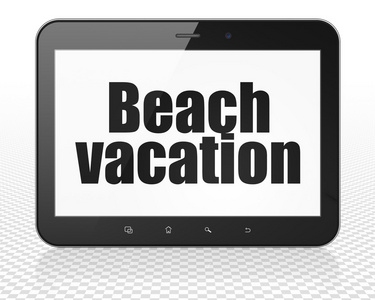 旅游概念平板电脑电脑与海滩度假